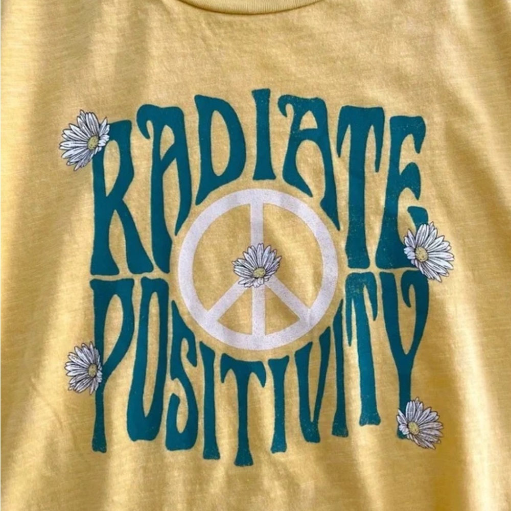 Yellow Graphic Tee Positive Boho message Peace medium Wildfox rounded bottom hem - Picture 4 of 8